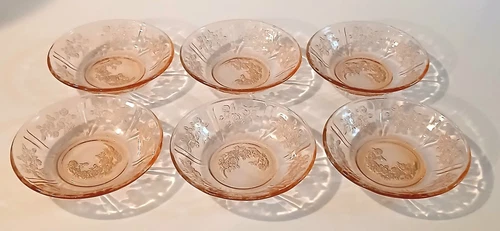 Vintage Set Of 6 Sharon Pink Depression Glass Berry Bowls By Federal Glass
