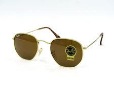 Ray Ban RB 3548N Hexagonal Flat Sunglasses, Arista Gold / Brown 51mm #AT213