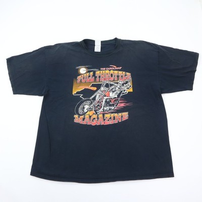 Vintage Full Throttle Magazine Motorcycle T-Shirt 2XL Black Distress Skeleton