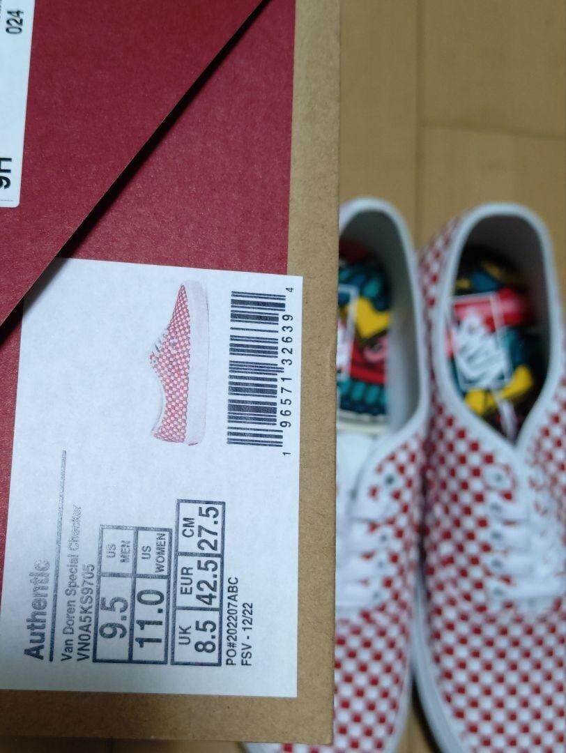 Vans Checker Authentic Sneakers Shoes Red White Men's US9.5 / JP27