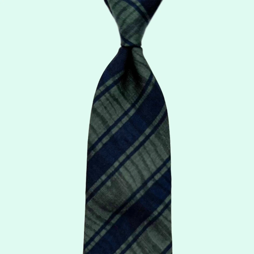 Corbata Cerruti 1881 Azul - Azul Oscuro y Gris-Verde Rayas Seda Italia Corbata Foto 3 de 4