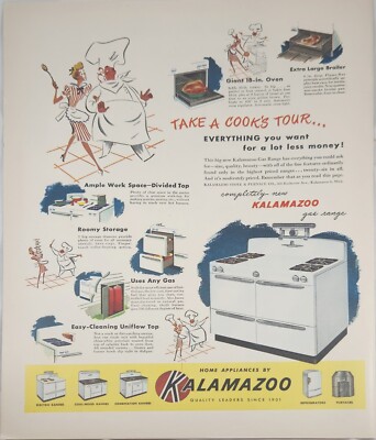 1947 Kalamazoo Appliances Vintage Ad take a cooks tour