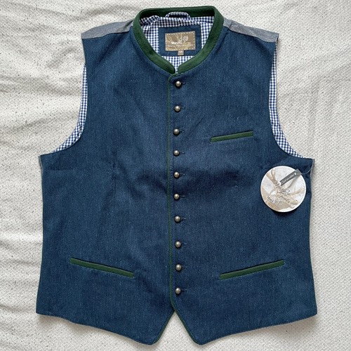 MarJo Herren Trachtenweste Weste Agonis Blau Grün Grau Gr. 54 L Oktoberfest NEU