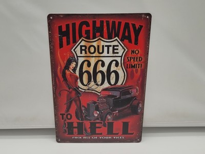 Blechschild Retro 30x20 cm Highway To Hell Route 666 Deko USA Road Speed Limit