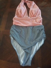 peach/ black stripe 1 piece swimsuit, size S