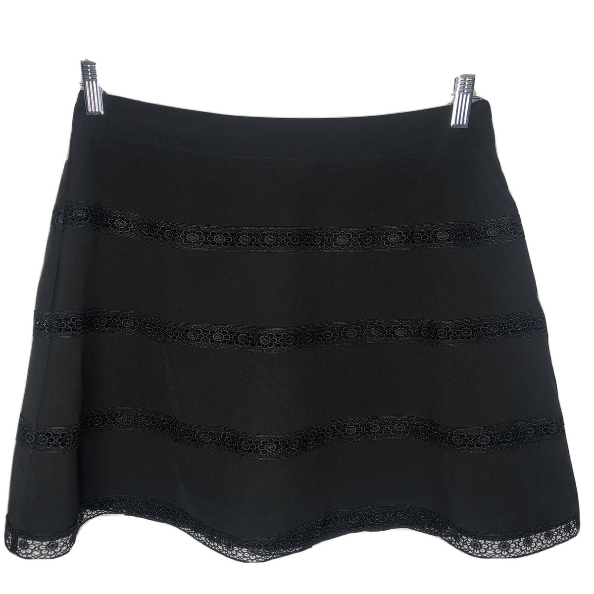 The Limited Skater Skirt Womens Size Black Lace Trim Side Zipper Lined  Stretch