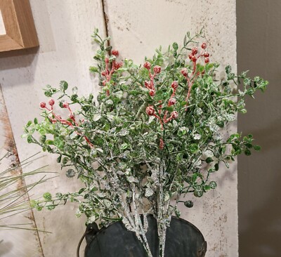 13'' Artificial Floral Red Mistletoe~Glitter Berry BUSH Greenery~XMAS Table Top