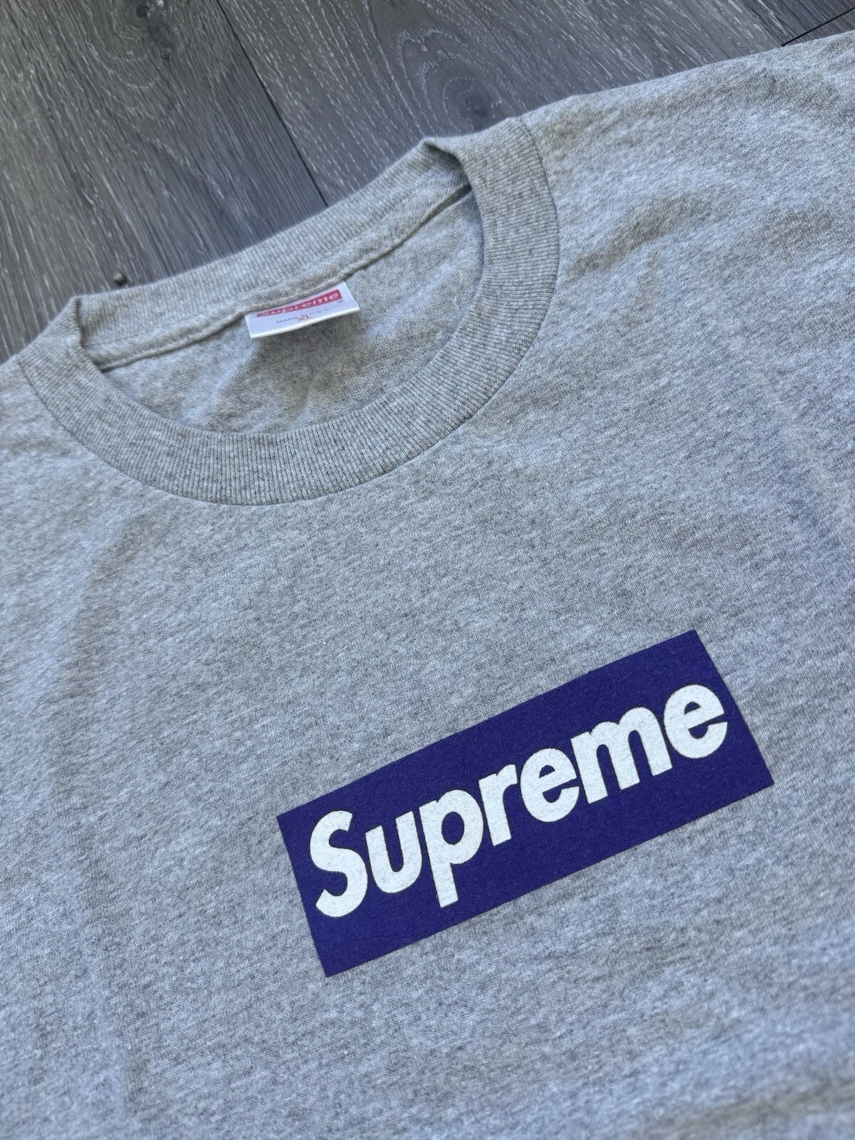 Tee shirt Supreme violet sur gris logo boîte 1998
