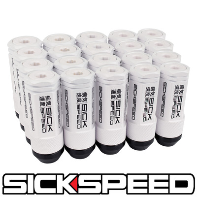 SICKSPEED 20PC WHITE CAPPED ALUMINUM EXTENDED 50MM 3 PC LUG NUTS 1/2X20 N22
