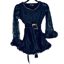 Witch Dress Girls Child Size Medium Black Halloween Costume Feather Trim