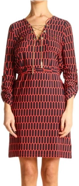 Abito a maniche lunghe stringato catena geometrica Michael Kors taglia M con cintura e tasca