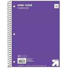 Wide ruled notebook - 70 sheets set of 5 assorted colors 