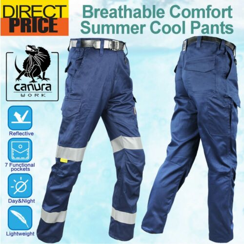 Canura Work Pants Cargo Narrow Fit Cool Lightweight Cotton Drill 3M Reflective - Picture 1 of 10