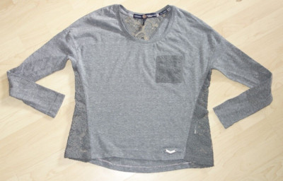     SUPERDRY     Langarm - shirt   mit Spitzeneinsatz      Gr. M     GRAU