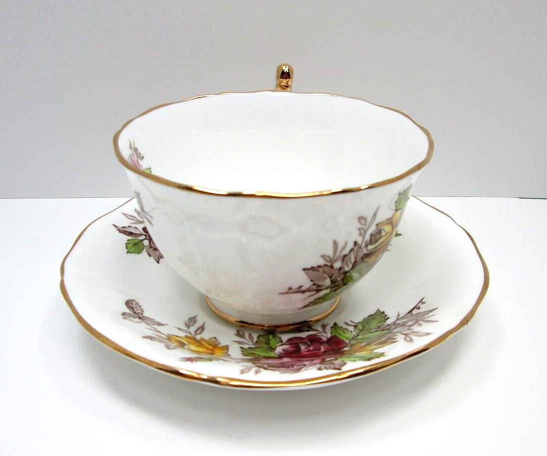 Adderley Lawley England Bone China Pink Yellow Roses Tea Cup and Saucer