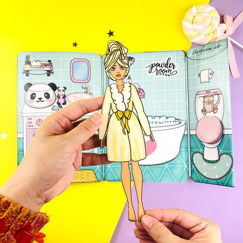Girls Quiet Book Toy Paper Doll Dress UP Game Book Children DIY Handmade Sti _xi - Bild 8 von 9
