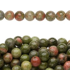 1 Std 50 Natural Unakite Gemstone 8mm Round Beads with 0.5-1.5mm Hole