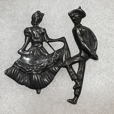 Vintage Mexico Sterling Silver Ballerina Polka Dancers Figural Pin