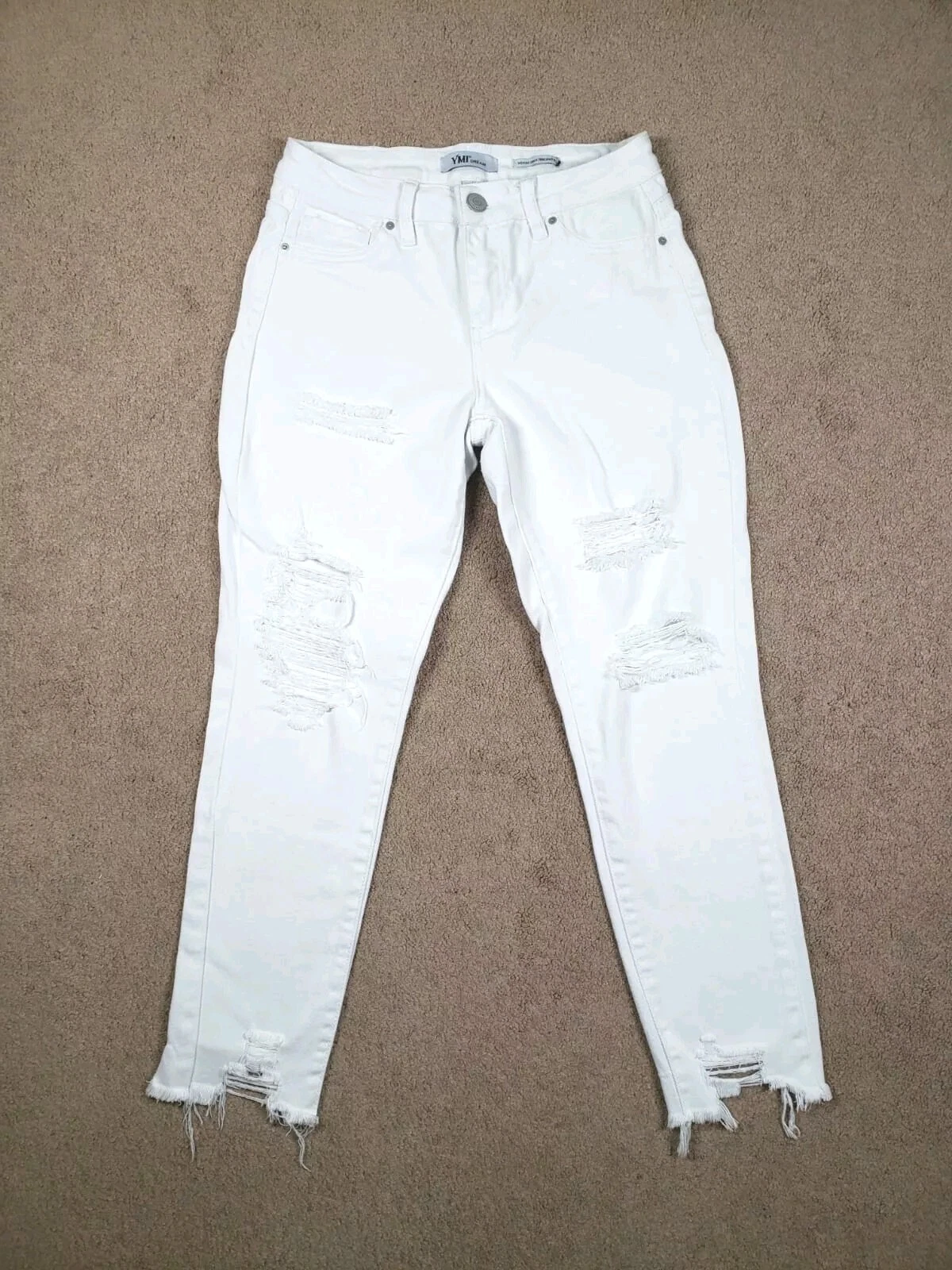 JOVANI Jeans donna YMI Mid Rise alla caviglia Dreamfit strappato bianco taglia 5 invecchiato