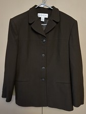 Jones New York 100 Wool Blazer Jacket Womens Size 14 Beautiful Dark Brown