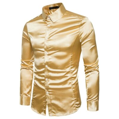 New seda nueva camisa hombres satinado suave hombres esmoquin liso camisa