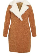 Evans - Avenue - Teddy Faux Fur Jacket - Tan - Size 14 - Bnwt - Rrp £105.