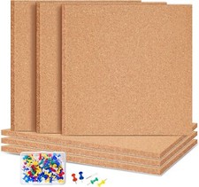 6 Pac Self-Adhesive Square Cork Boards for Wall with 100 12"x12", Wood Color