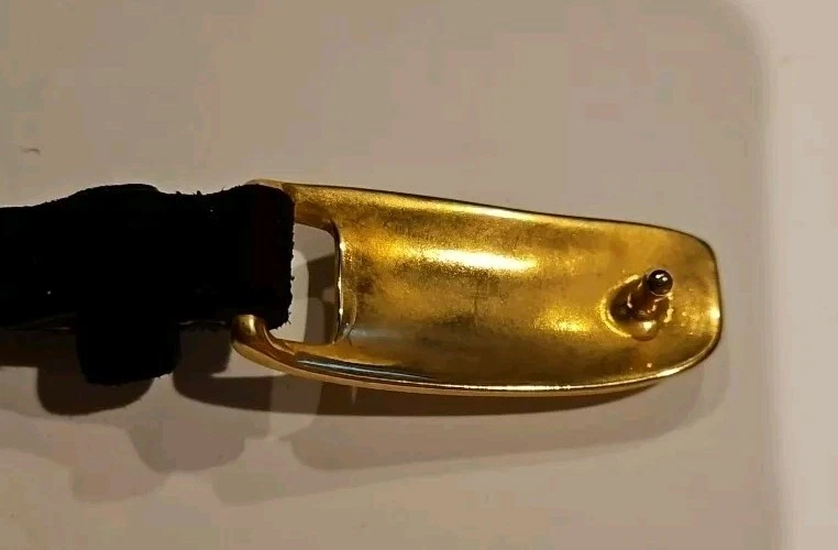 Vtg De Vecchi Black Suede Leather Belt Large w/gold buckle Italy - Image 4 of 4