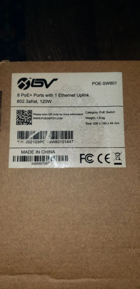 BV-Tech POE-SW801 8 PoE+ Ports With 1 Ethernet Uplink 120W Black New In Box - Image 2 of 2