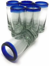 Cobalt Blue Rim Tequila Shot Glasses - Set of 6 (2 oz each)