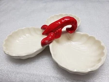 Vtg Lobster Serving Dish 3 Sided Red Lobster Maine Shell Clam Crawfish Louisiana