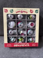 12 Christopher Radko SHINY BRITE Assorted Striped Glass Multicolor Ornaments NIB