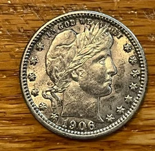 1906-d Barber Quarter  nice AU / UNC better date & grade