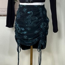 Vtg 90s Y2k Dragon Floral Mesh Tie Scrunch Mini Skirt Fairy Grunge Emo Goth M