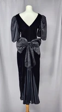 Vintage Gunne Sax Dress Womens Small Black Velvet Satin Puff Sleeve Bow 80s