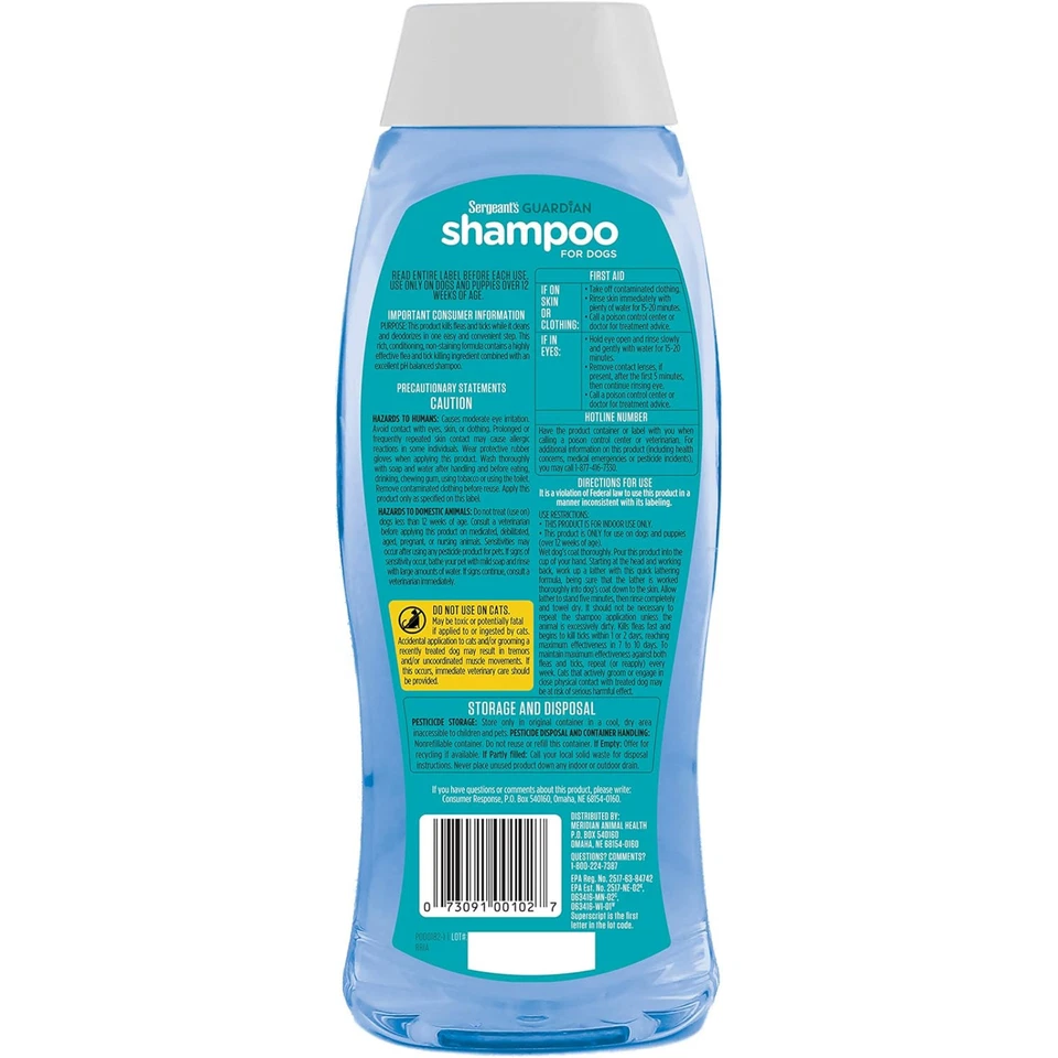 Шампунь от блох и клещей для собак Sergeant's Guardian, чистый аромат хлопка, 18 унций - Изображение 2 из 4