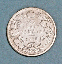 CANADA (1 ) COIN   25 CENTS 1905  FINE  0.9250 SILVER