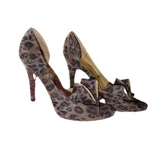 Paris Hilton Shoes Liza Coffee Leopard Glitter Peep Toe 3” Heel Size 6.5 Medium
