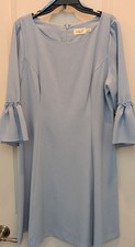 Eliza J Light Blue Ruffle Bell Sleeve Boat Neck Knee Length A-Line Dress Sz 16