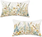 Spring Pillow Covers 12X20 Inch Set of 2 Daisy Floral Decorative Throw Pillowcas