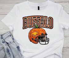 Gildan White BUFFALO Football Helmet Graphic Crewneck T-Shirt L Cotton