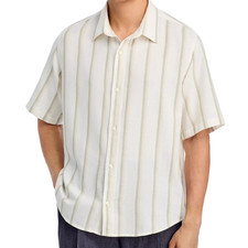 HUGO BOSS Shirt Mens XL Cream Stripe Button Up Casual Breathable ERALINO 128