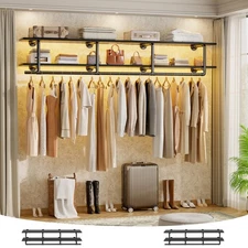 Aheaplus Industrial Pipe Clothes Rack with Top Shelf, 59In Space-Saving Wall ...