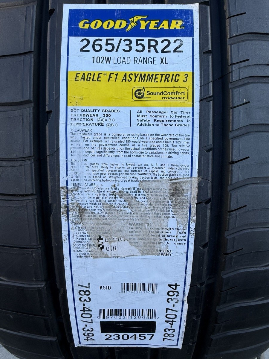 TWO BRAND NEW 265/35R22 102W Goodyear Eagle F1 Asymmetric 3 T0