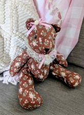 Vintage Handmade Floral Stuffed Teddy Bear 12 Inches