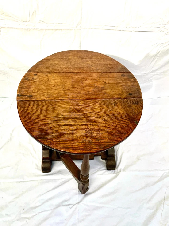 Antigua mesa ocasional de café con patas de puerta de hoja caída de roble estilo georgiano c. 1900-20 Foto 4 de 4