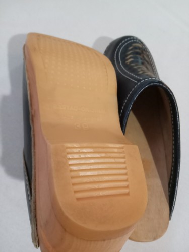BASTAD TOFFEIN Wood Clogs EU 39 Women's 8/8.5 Navy Blue Anatomisk Leather Sweden - Picture 4 of 10