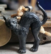 Vintage Celluloid Large Black Cat With Arched Back Charm Prize Jewelry