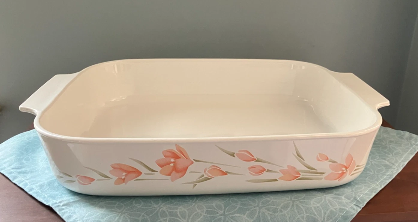 Corning Corelle PEACH FLORAL 12" Rectangular Roaster A-21-B-N Vintage 1987-1991