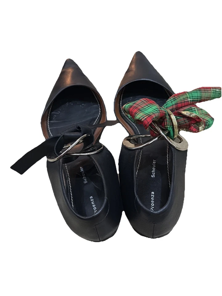 Pisos de ballet de cuero negro plateado PROENZA SCHOULER ¡Pon cualquier cinta/correa que quieras! Foto 2 de 4